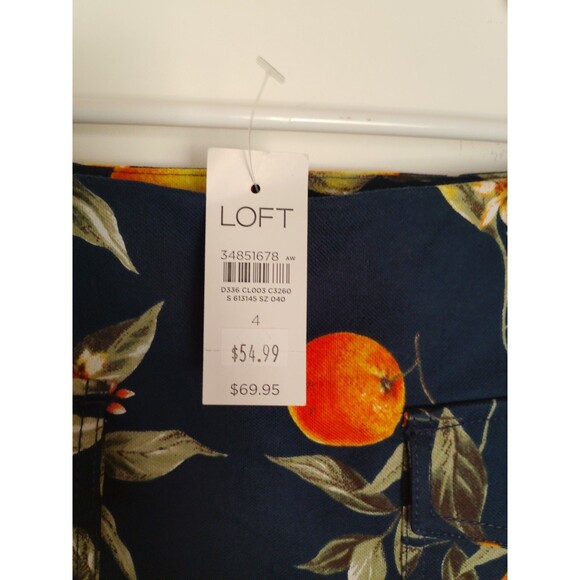 Loft women's Denim mini Skirt Orange Print size 4 navy fruit print preppy fun - Picture 4 of 8